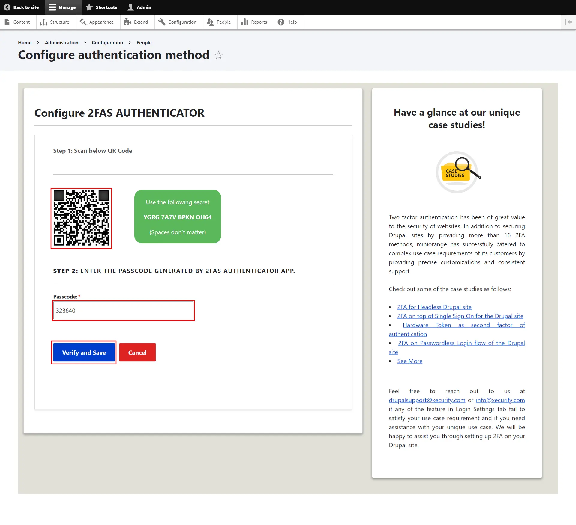 Drupal 2FA - Open the 2fas authenticator app and enter the generated passcode.