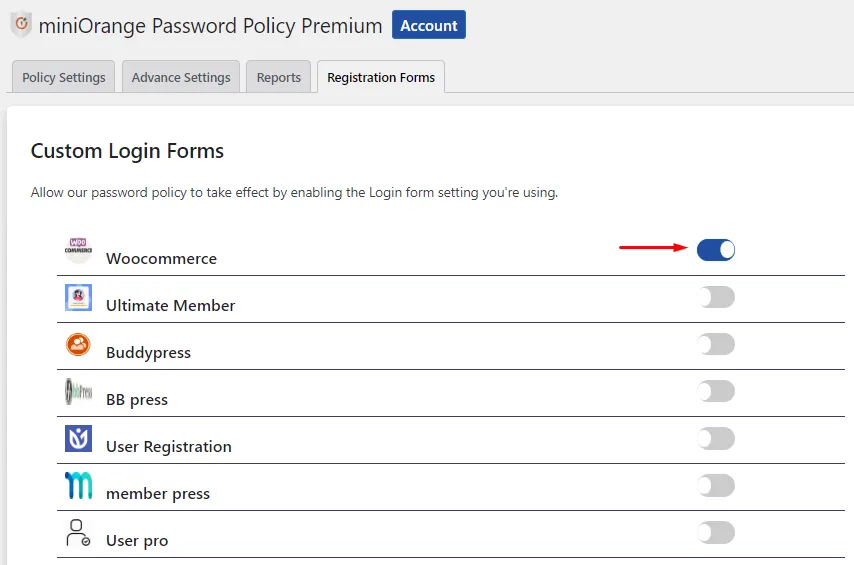 Password Policy - Enable Woocommerce login form