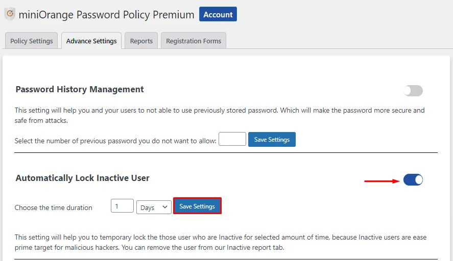 Password Policy - Click Save settings