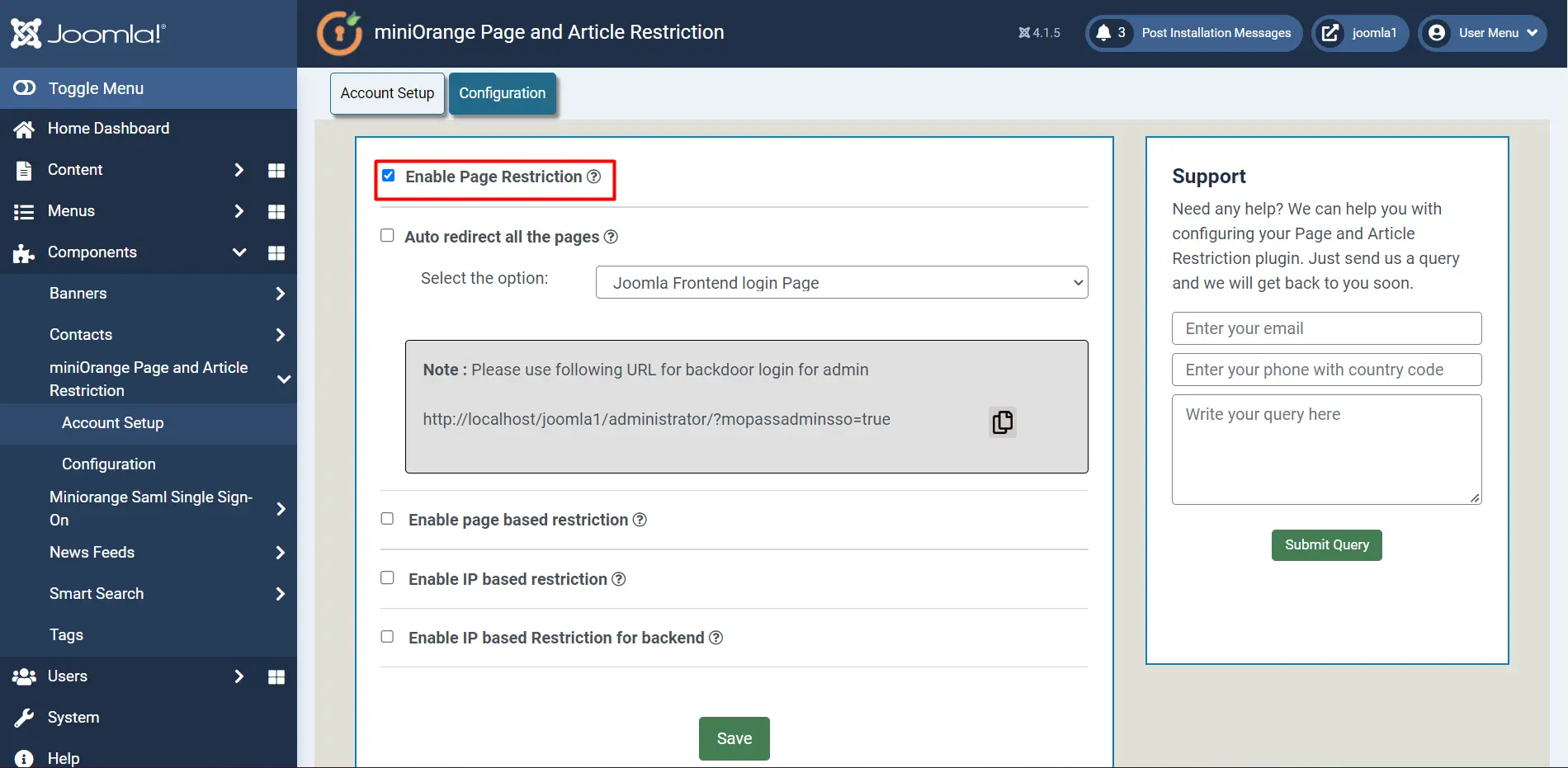 page and article restriction enable page
