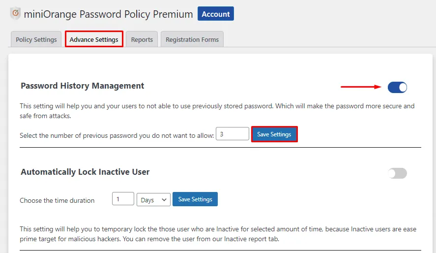 Password History Management - Enable Password History Management
