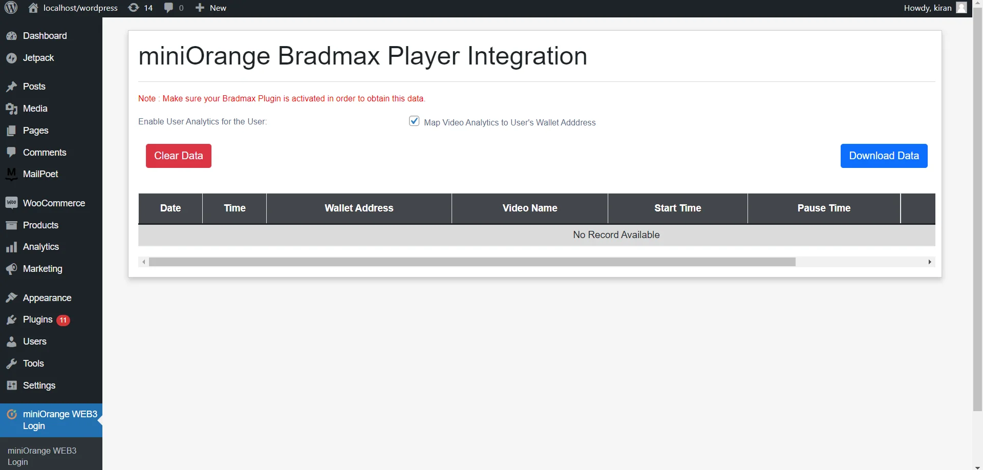 WordPresss Web3 login Bradmax Player integration addon 