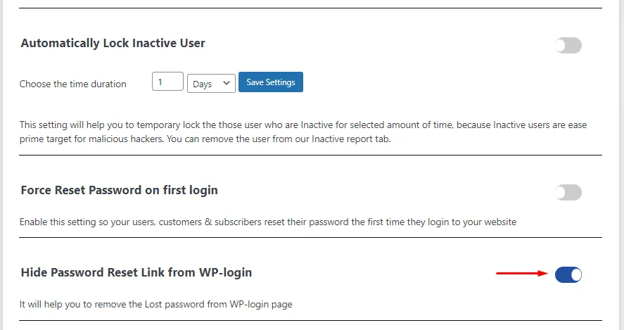 Hide Reset Password link - Enable hide password link