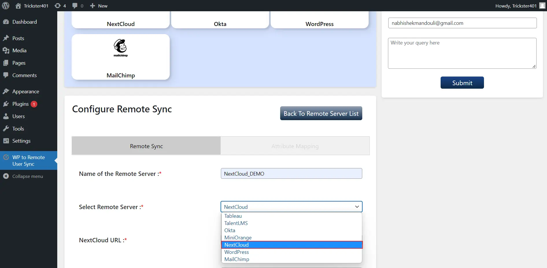 Wordpress Nextcloud User Sync | provide configuration details