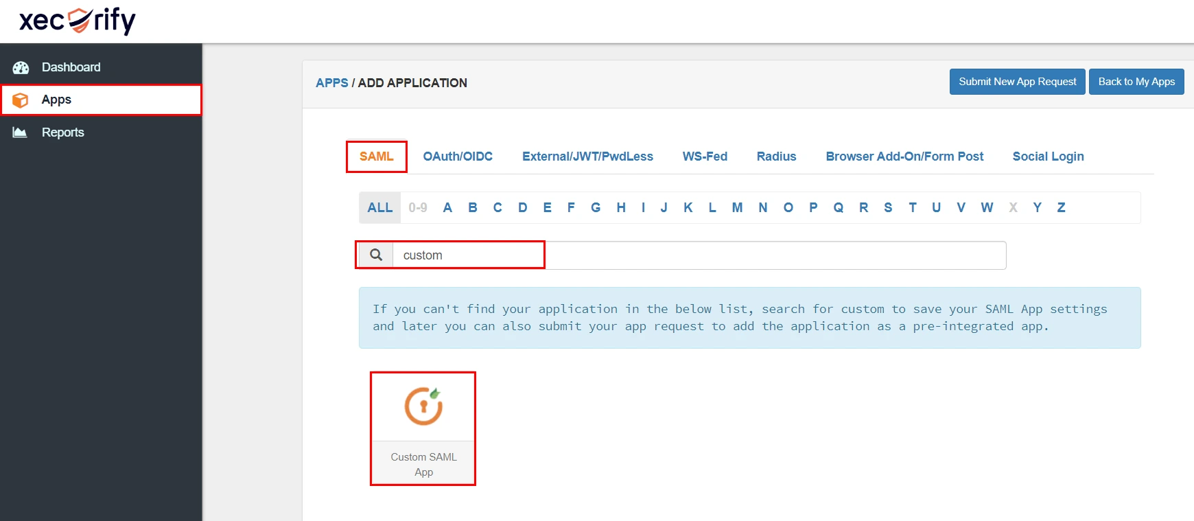 search and select for ServiceNow Application - shopify as idp