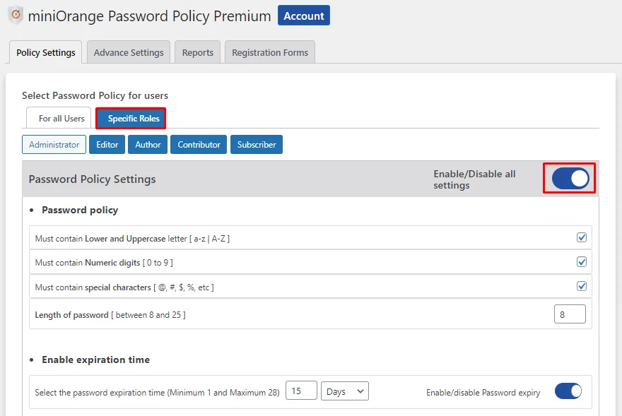 Password Policy Role Based - Select specific role