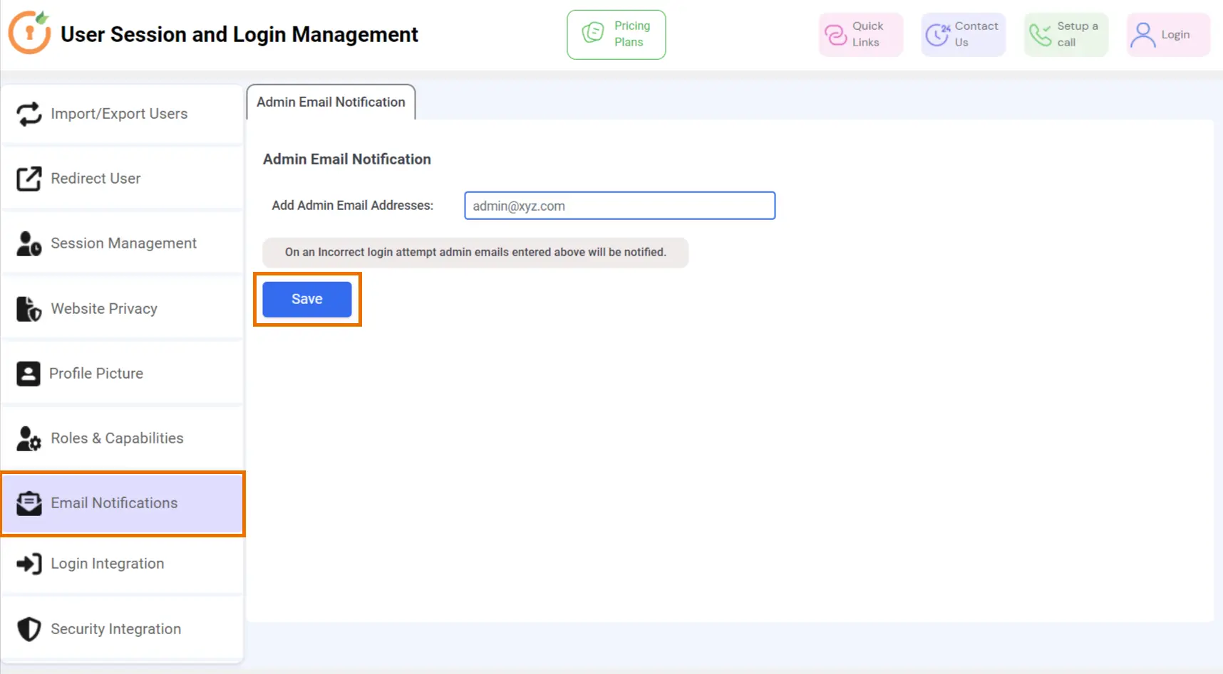 User session and login management Admin User Management