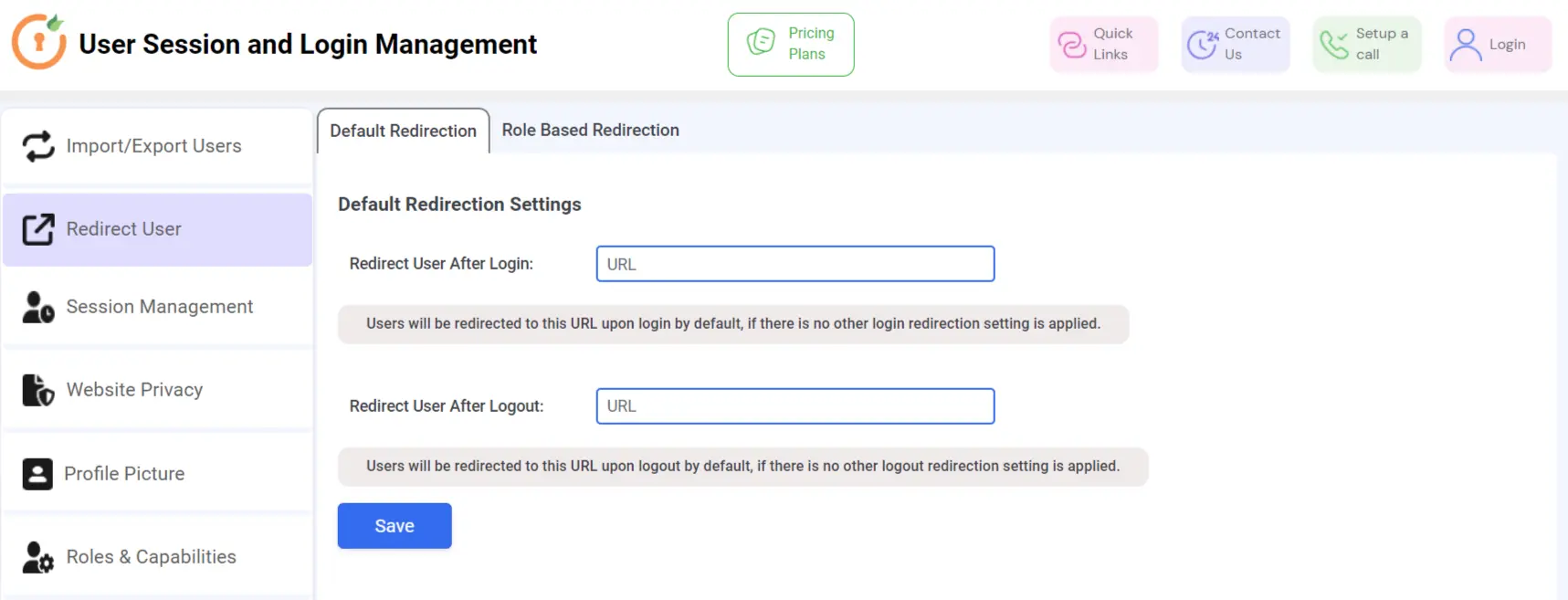 User session and login management redirect users default redirection