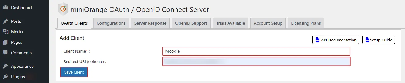  OAuth server Single Sign-On(SSO)WordPress- Moodle Authorized Redirect URI 