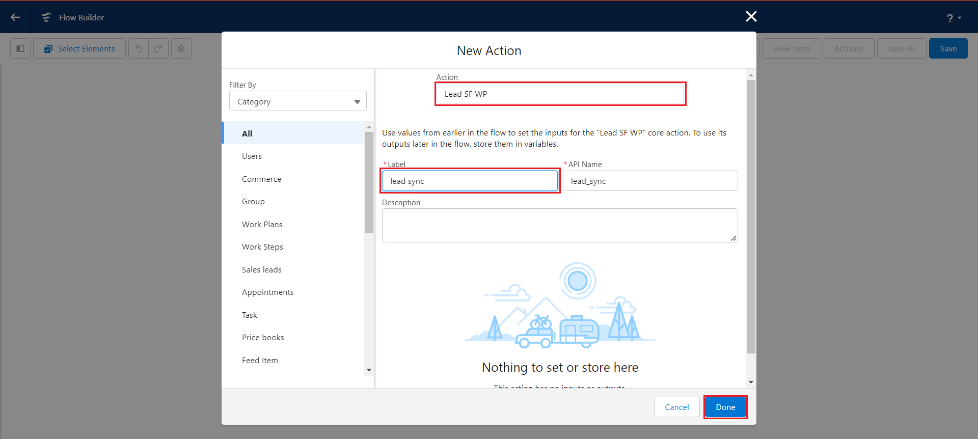  Salesforce to WP real time sync | Give Action a name