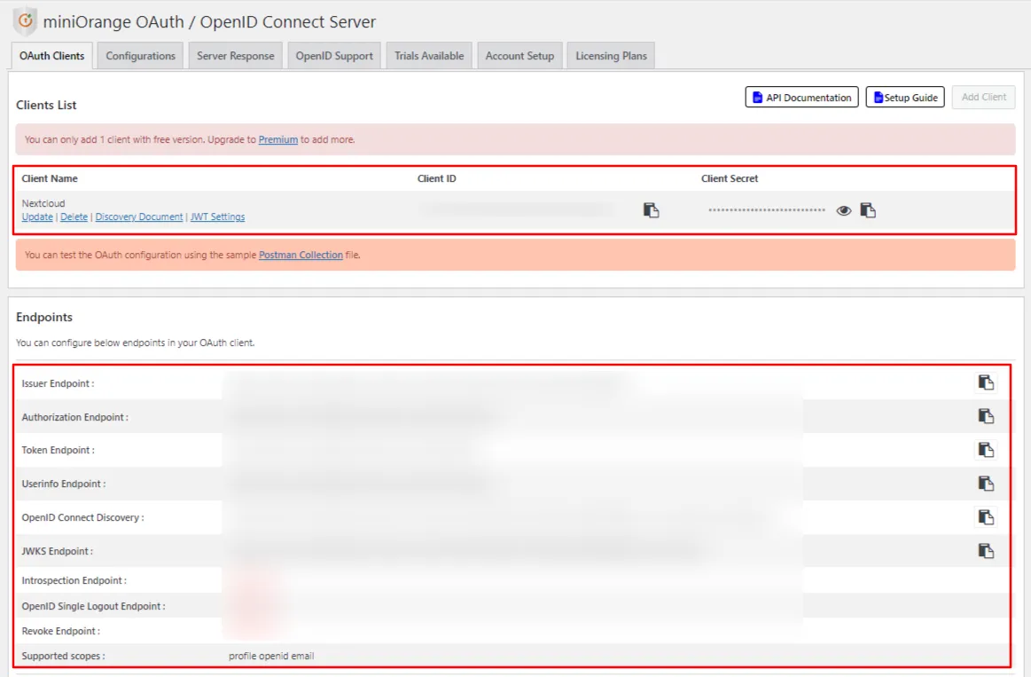OAuth server Single Sign-On(SSO)WordPress- Nextcloud SSO client credentials