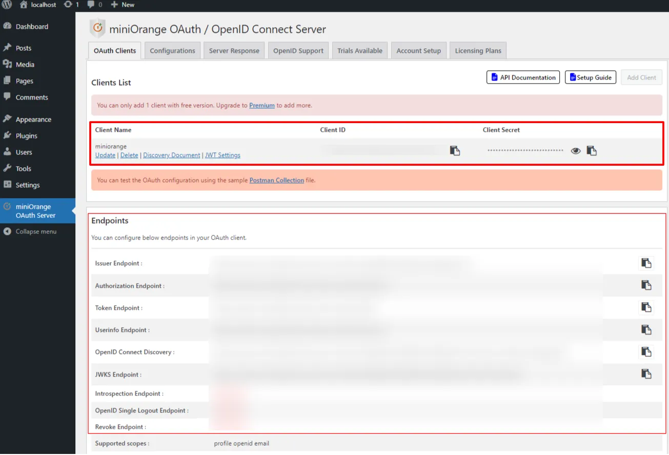 OAuth server configuration
