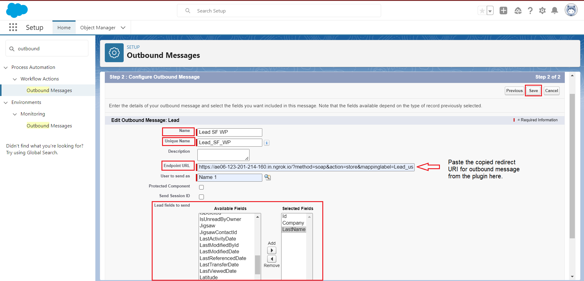  Salesforce to WP real time sync | Outbound message configuration