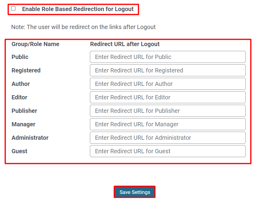 Enable Role Based Redirection - Logout