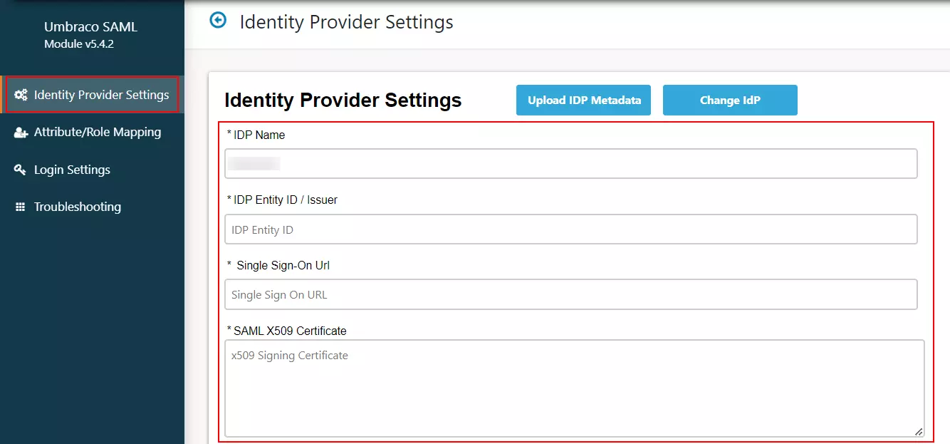 Umbraco SAML Single Sign-On (SSO) using Azure AD as IDP - Enter IDP Metadata