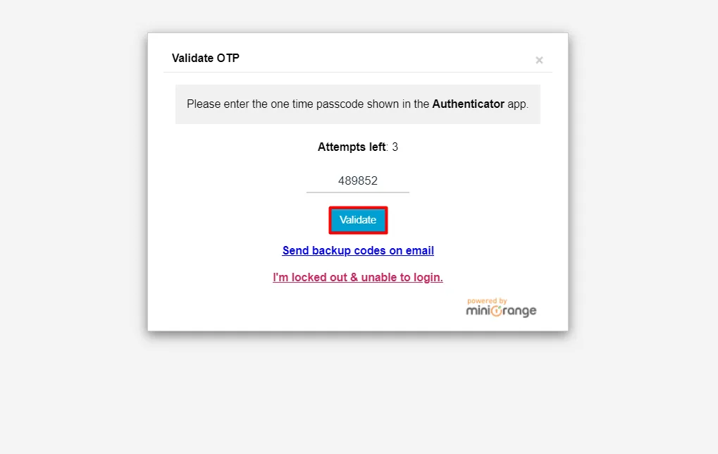 WordPress 2fa login - enter verification code