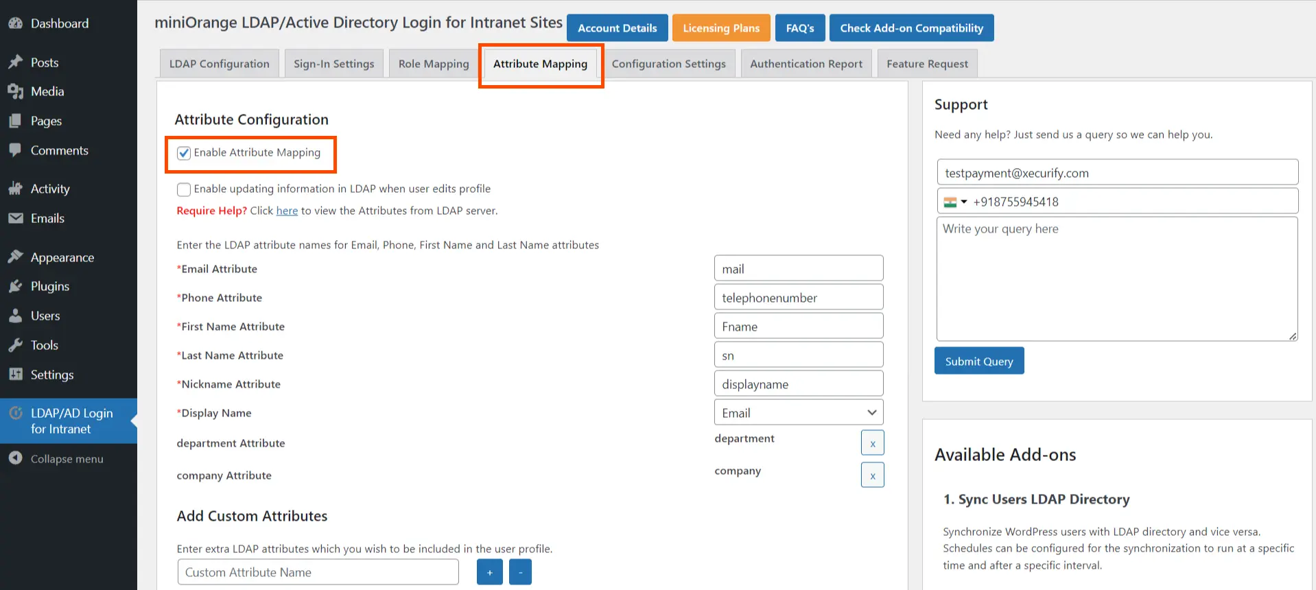 LDAP Active Directory Login for Intranet sites attribute mapping configuration