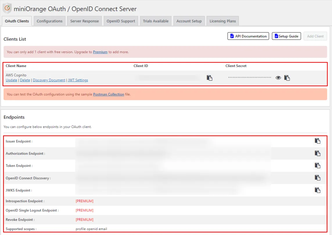 OAuth server Single Sign-On (SSO) WordPress- cognito configuration