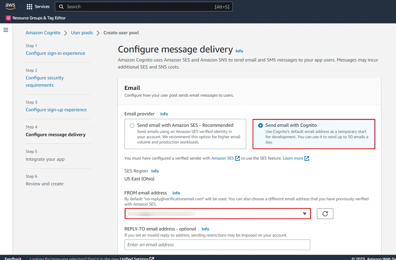 AWS Cognito Single Sign-On (SSO) - configure message delivery 