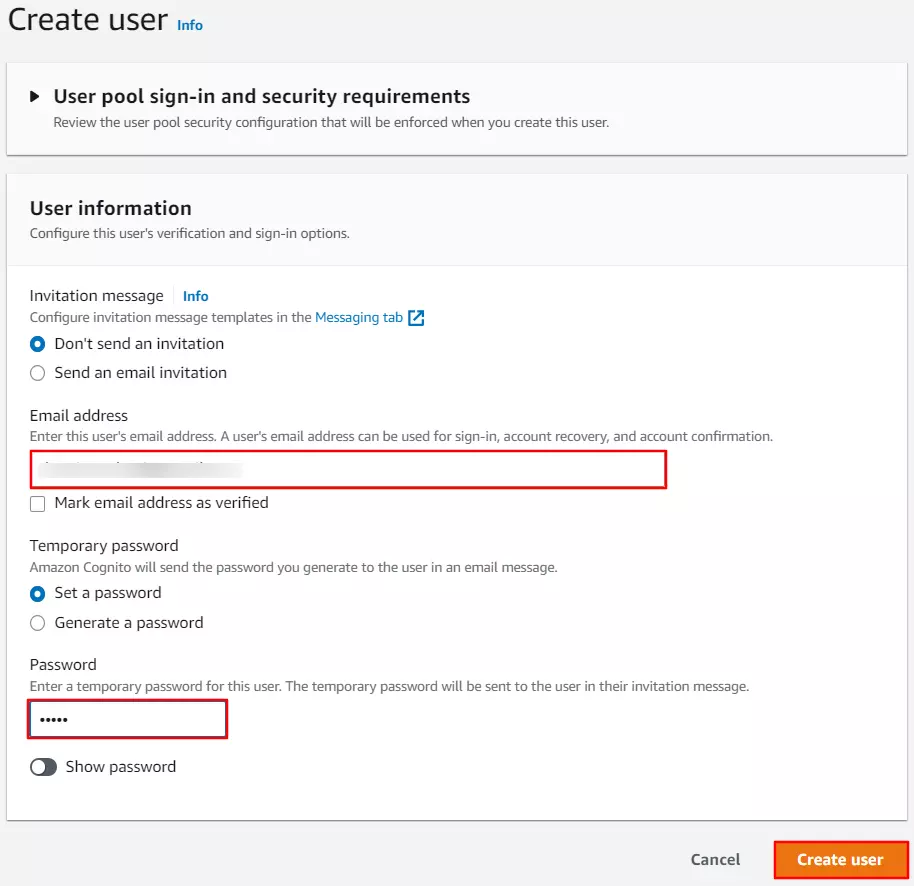 AWS Cognito Single Sign-On (SSO) - enter username email password 