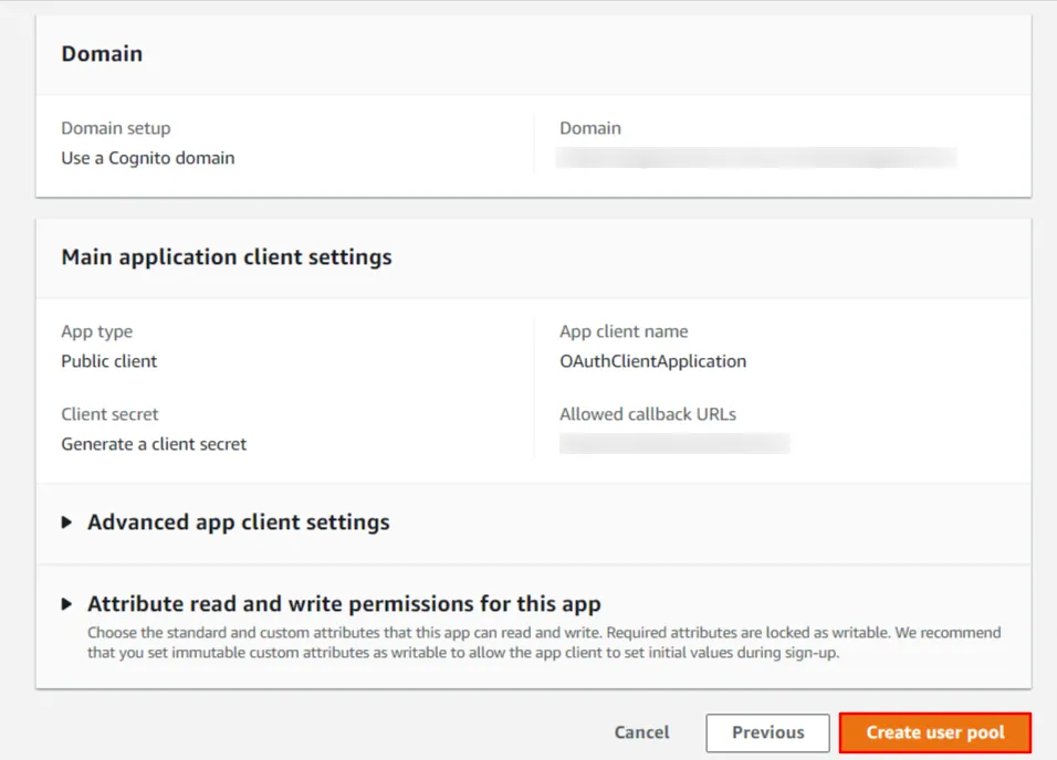 AWS Cognito Single Sign-On (SSO) - main application client settings 