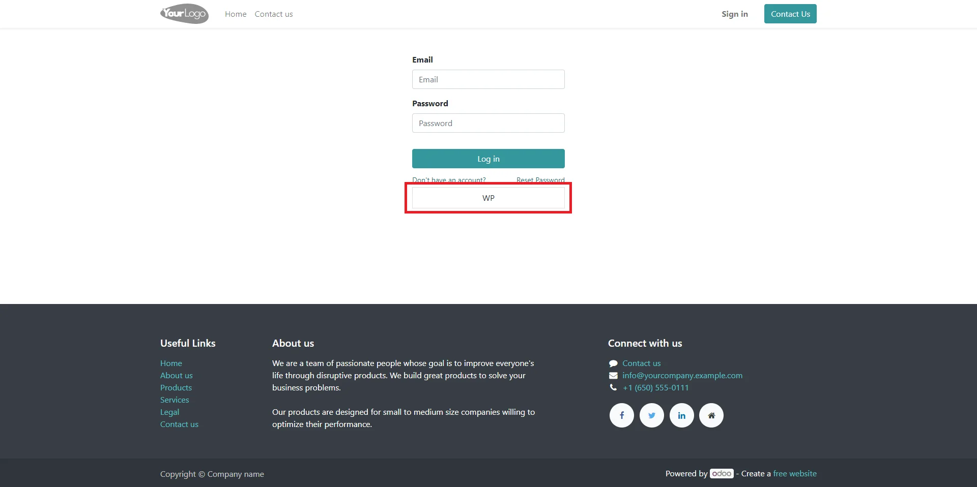 Odoo Single Sign-On (SSO), Login button