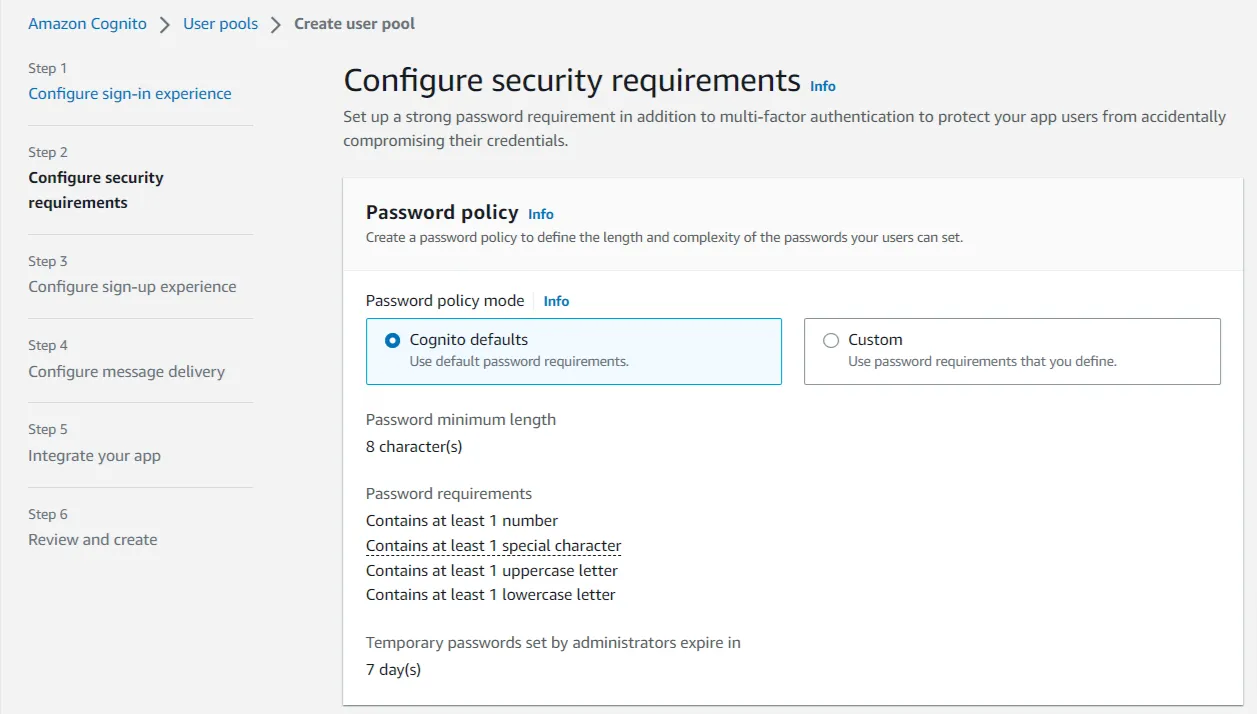 Configure nopCommerce OAuth Single Sign-On (SSO) using Amazon Cognito as IDP - set up a strong password 