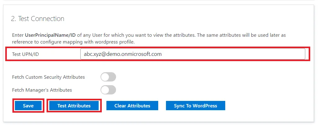 Azure AD user sync with WordPress - Test configuration