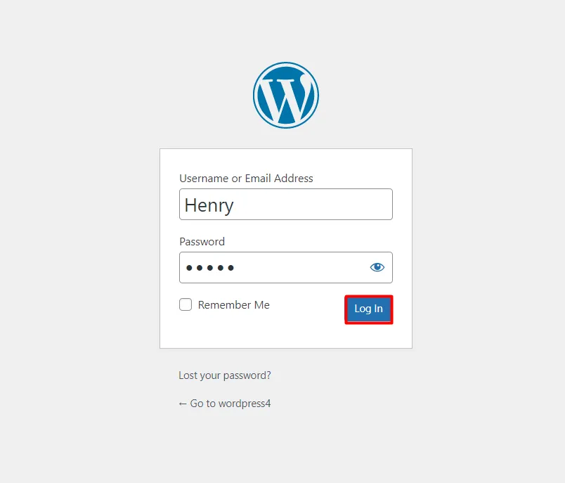 WordPress password security configuration - Enter login credentials