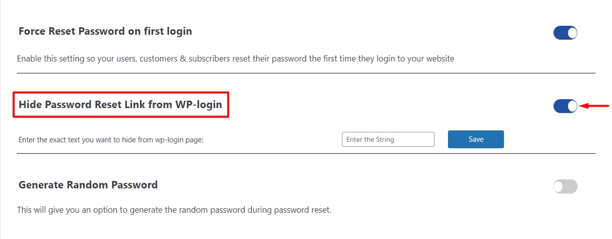 WordPress password security configuration - Enable password reset link
