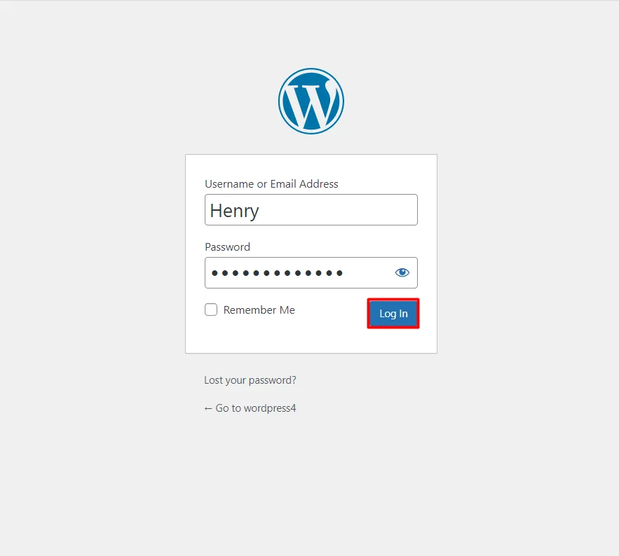 WordPress password security configuration - Click login button