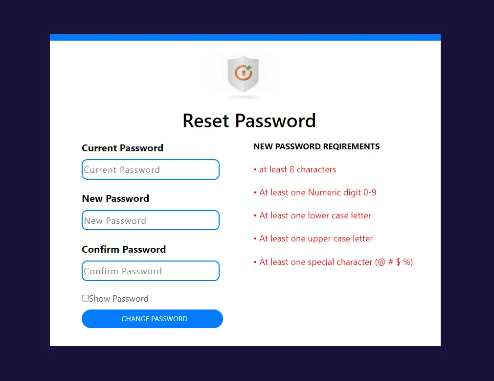 WordPress password security configuration - Reset Password page