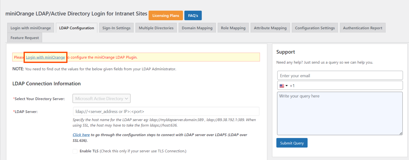 LDAP/Active Directory login for intranet sites multiple Directory plugin login with miniorange account.