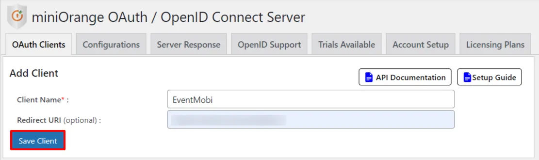 OAuth server Single Sign-On(SSO)WordPress- EventMobi Authorized Redirect URI 