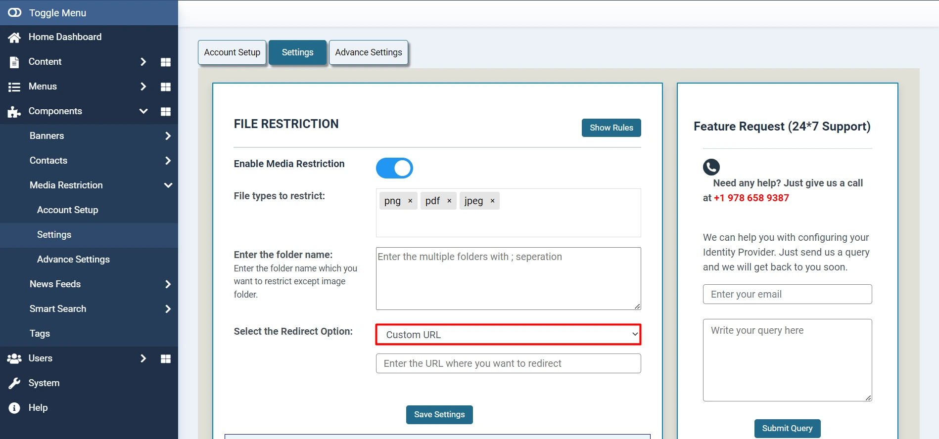 Media Restriction - Custom URL option