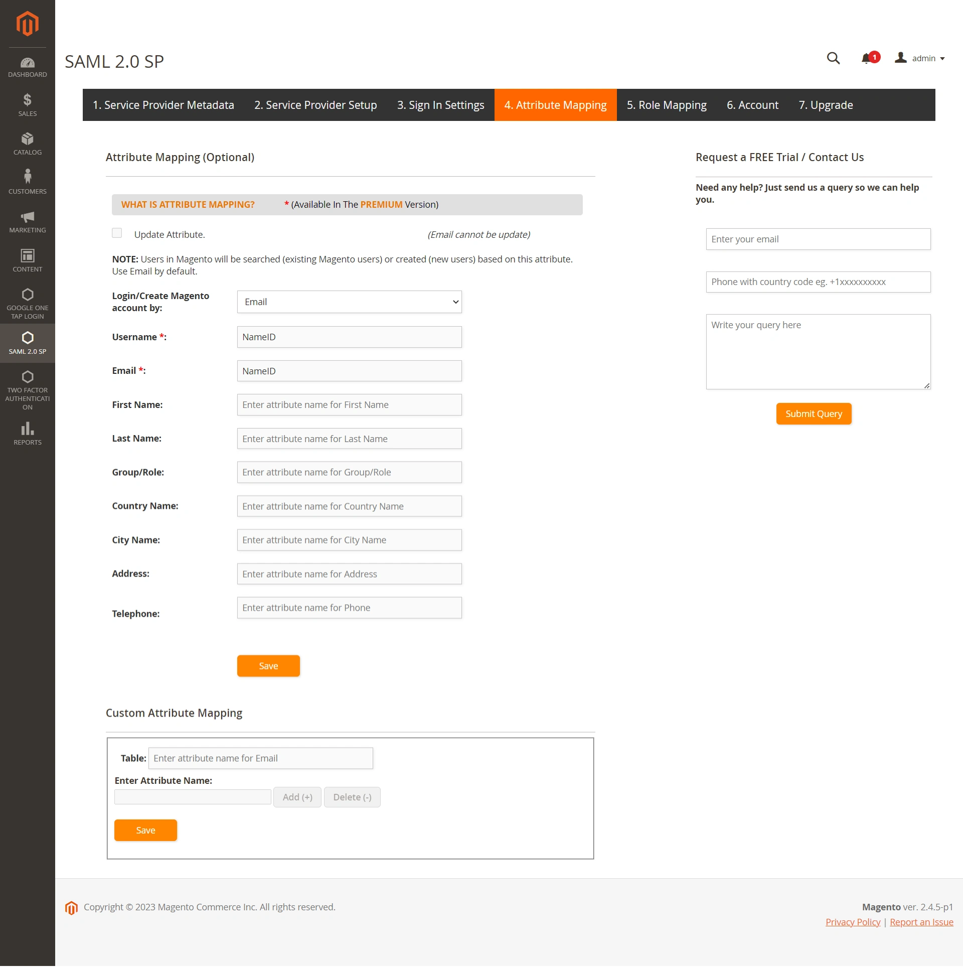 Azure AD Magento SSO - Azure Single Sign-On(SSO) Login in Magento - attribute mapping
