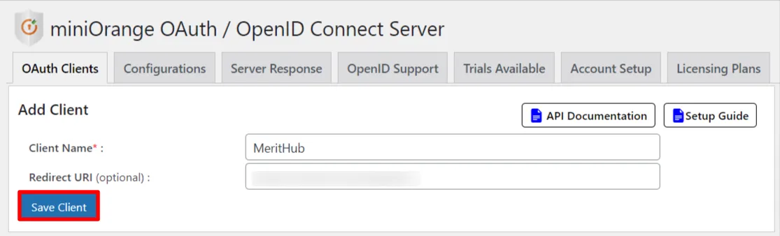 OAuth server Single Sign-On(SSO)WordPress- MeritHub Authorized Redirect URI 