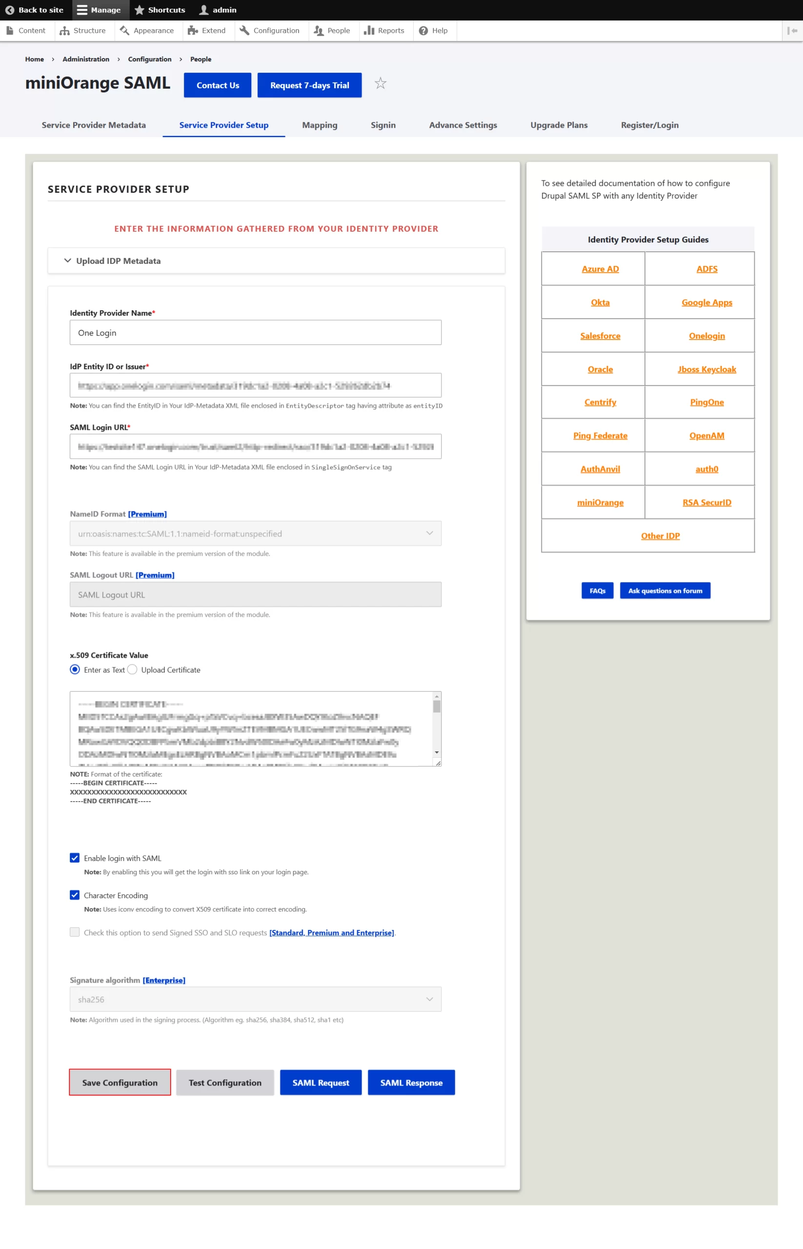 Drupal SAML Service Provider - Manual configuartion