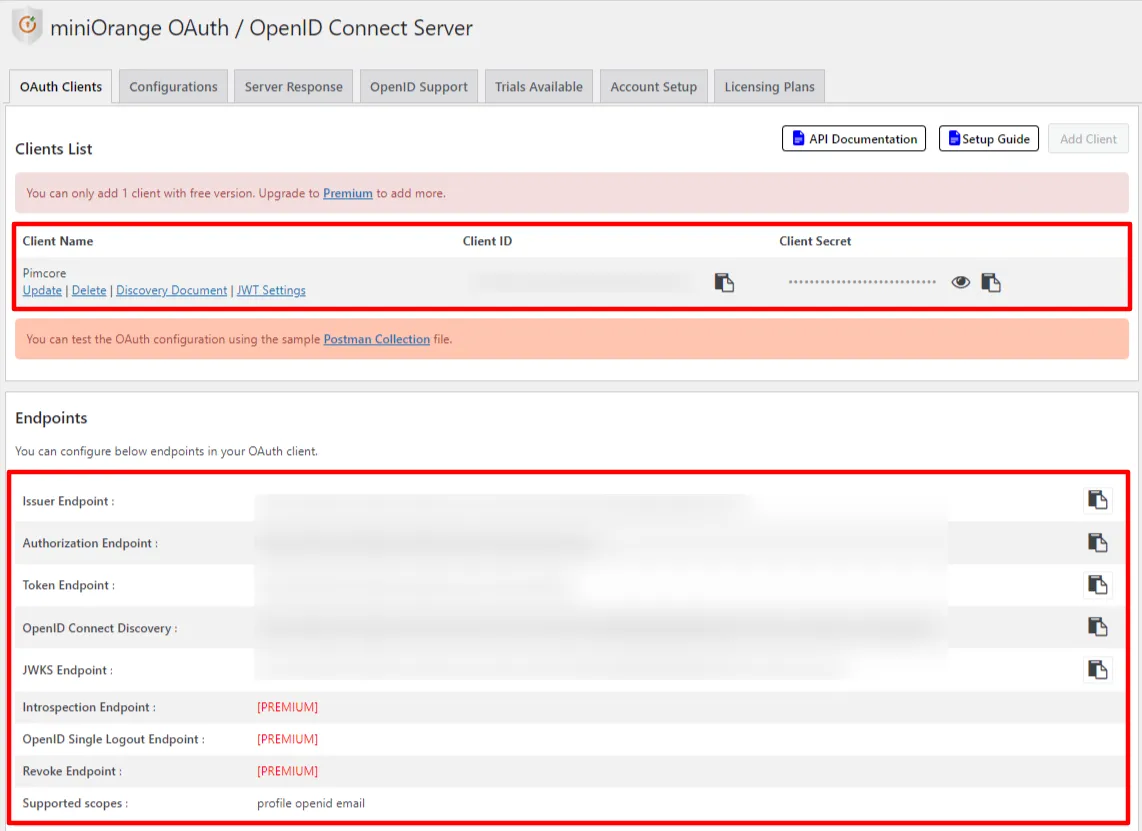 OAuth server Single Sign-On(SSO)WordPress- Pimcore client credentials