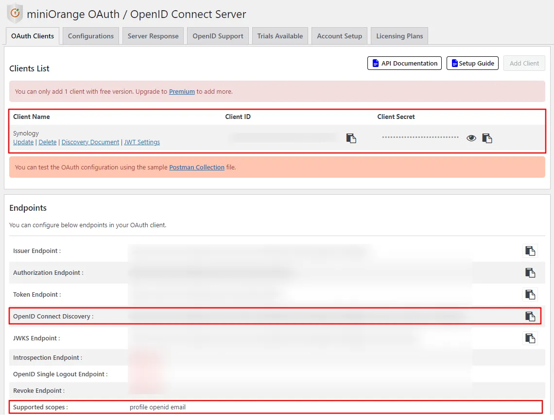 OpenID server Single Sign-On(SSO)WordPress- Synology client credentials