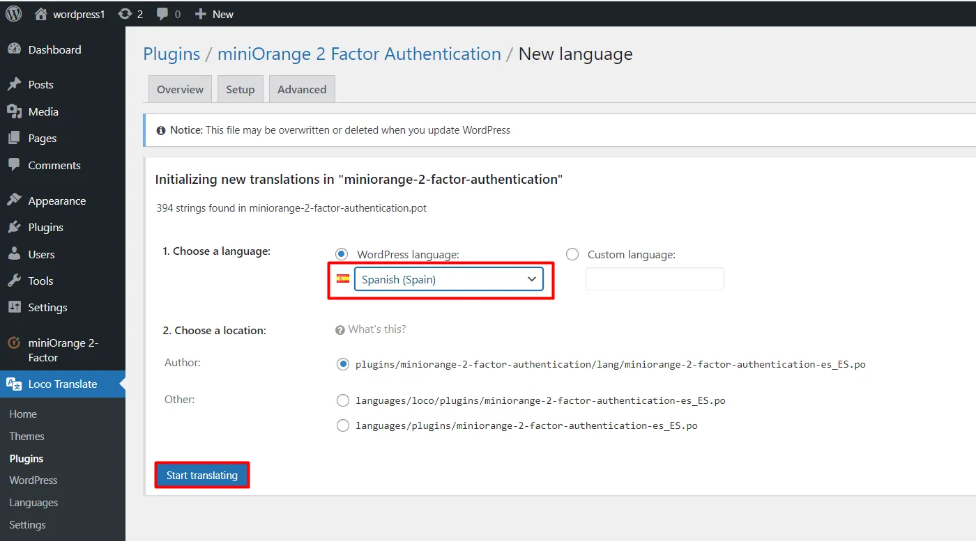 Translate 2-Factor Authentication - Select Language