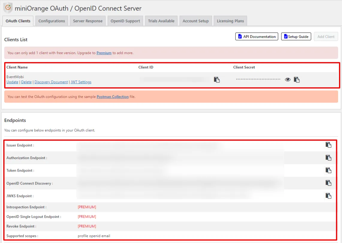 OAuth server Single Sign-On(SSO)WordPress- EventMobi client credentials
