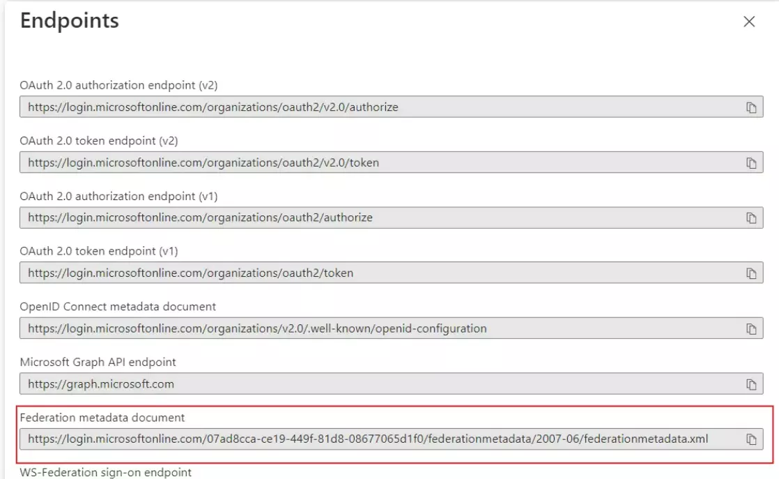 Microsoft Entra ID (formerly Azure AD) Multi-Tenant Architecture - Copy Federation Metadata Document