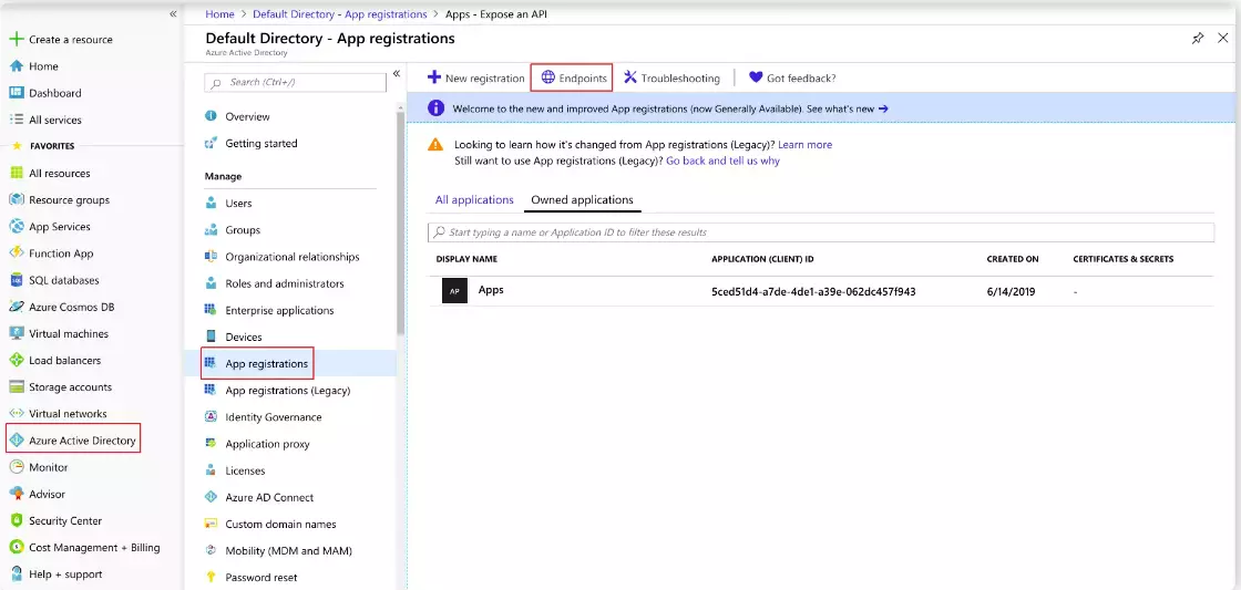 Azure AD Multi-Tenant Architecture - Navigate to Endpoints