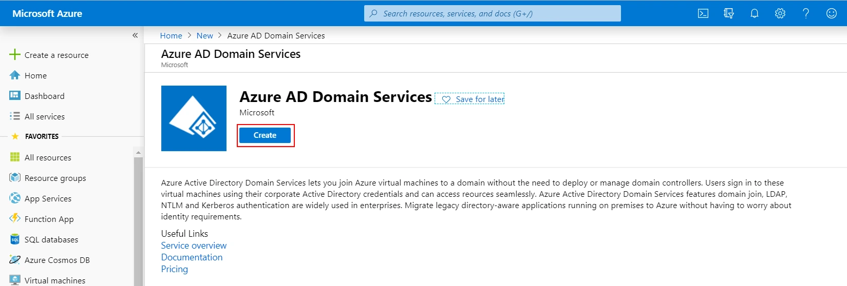 Azure AD Create Domain Service