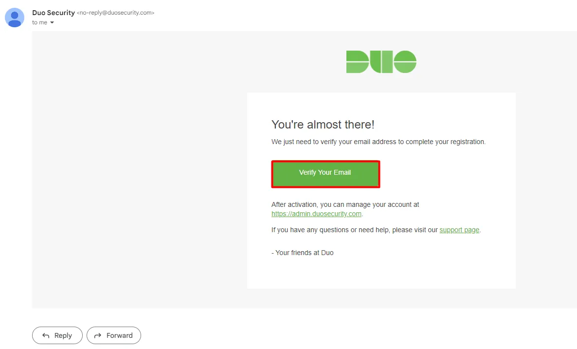 Duo Authenticator - Verify email