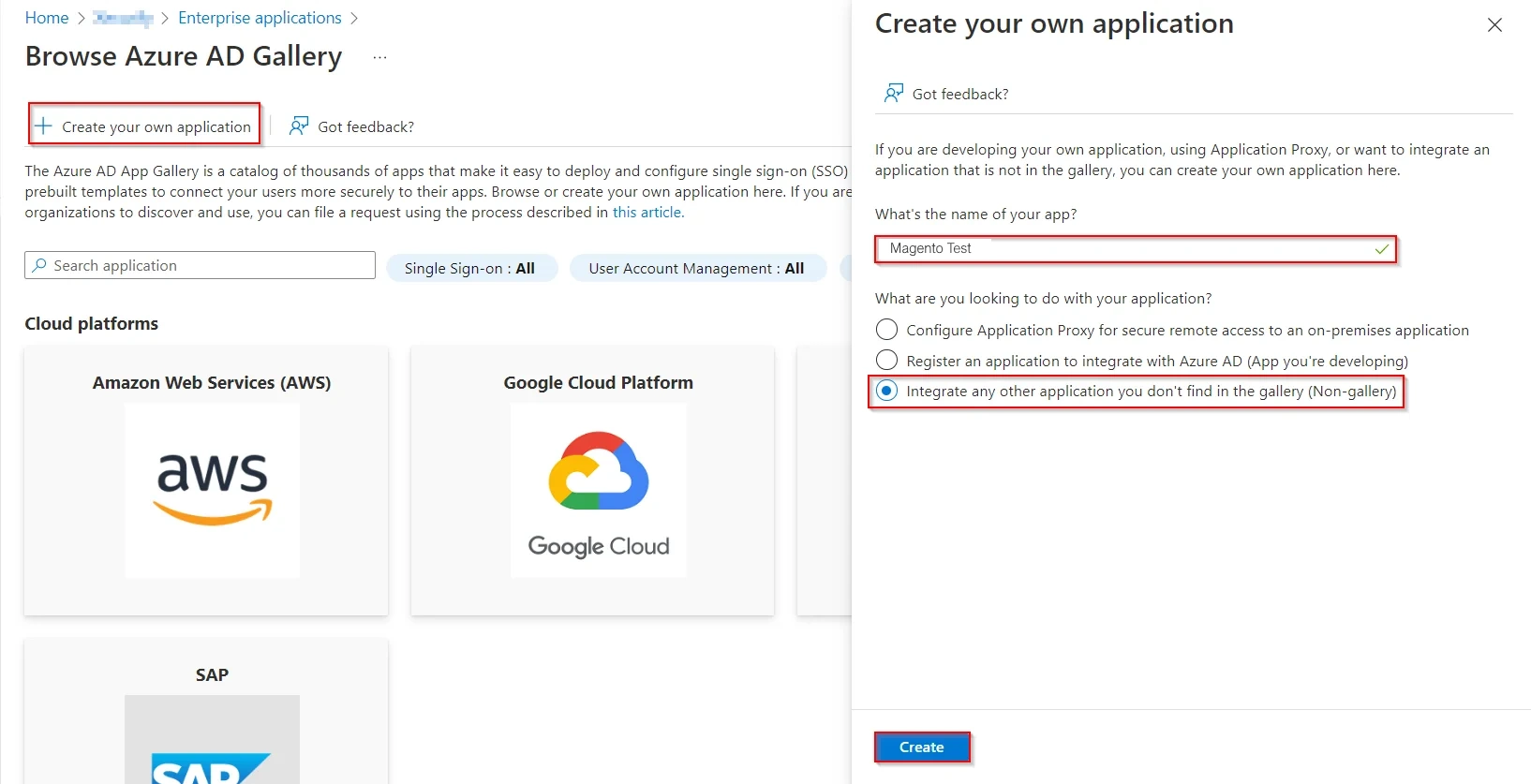 Microsoft Azure AD User Provisioning and Sync - Create your own application, enter app name, and select Non-Gallery