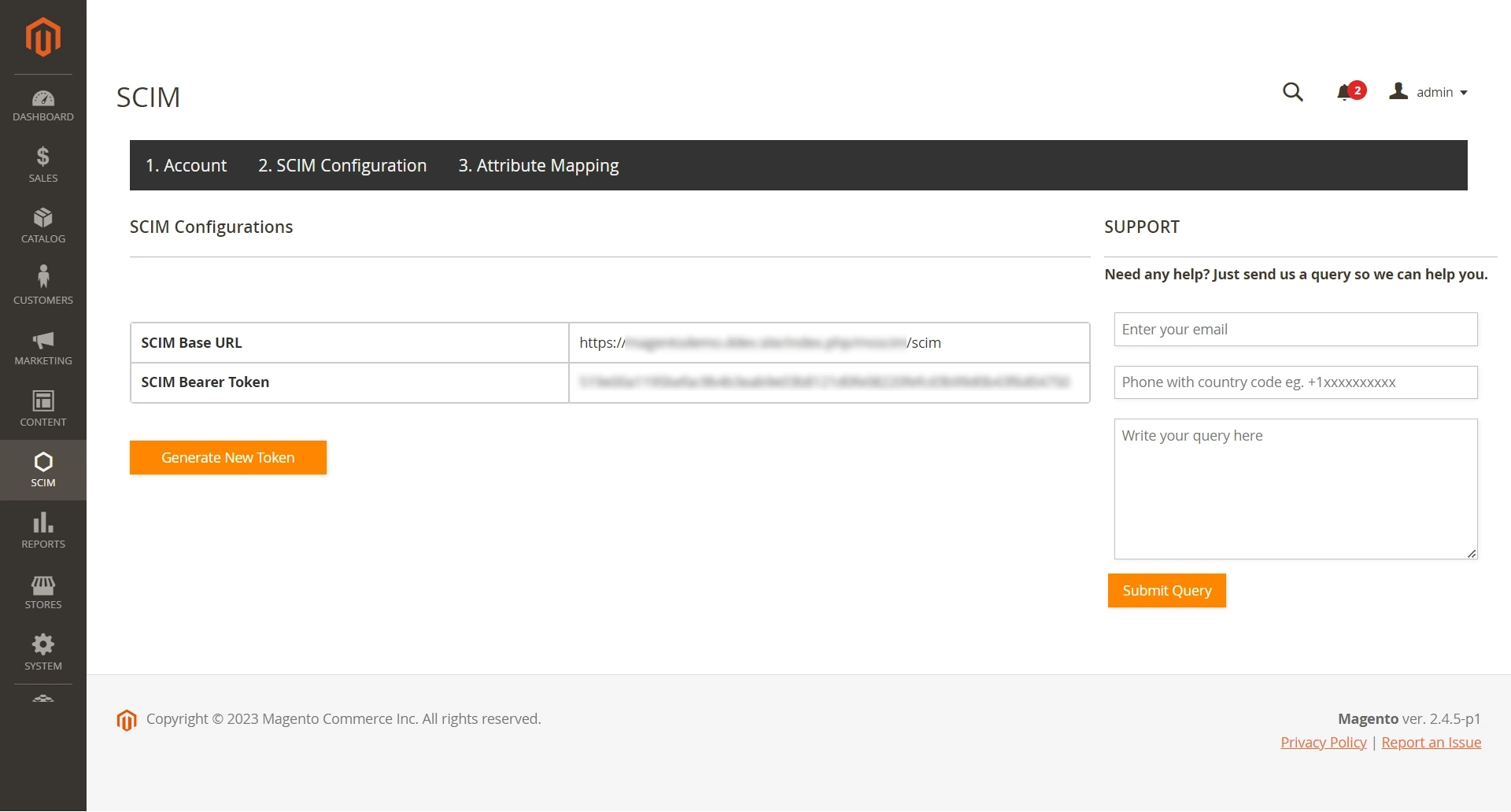 Magento User Provisioning and Sync - Copy the SCIM Base URL and SCIM Bearer Token