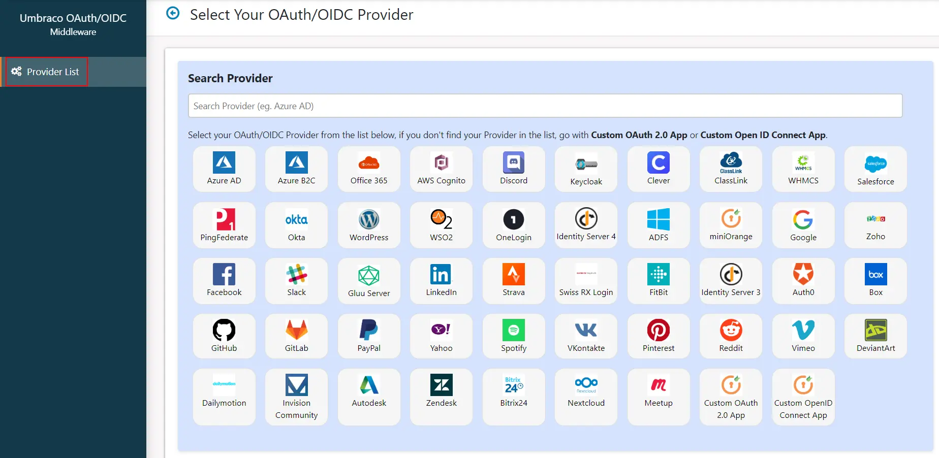 Umbraco OAuth/OIDC Single Sign-On (SSO) using AzureAD B2C as IDP (OAuth Provider) - Choose AzureAD B2C as authentication provider