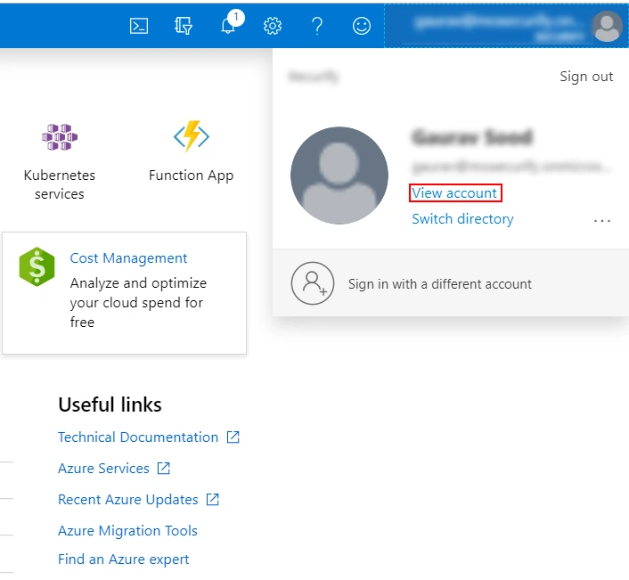Azure AD DS View Account